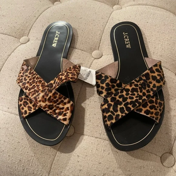 Jcrew leopard flat sandals